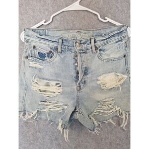 American Eagle High Waisted Distressed Denim Shorts Light Wash Button Fly Size 4